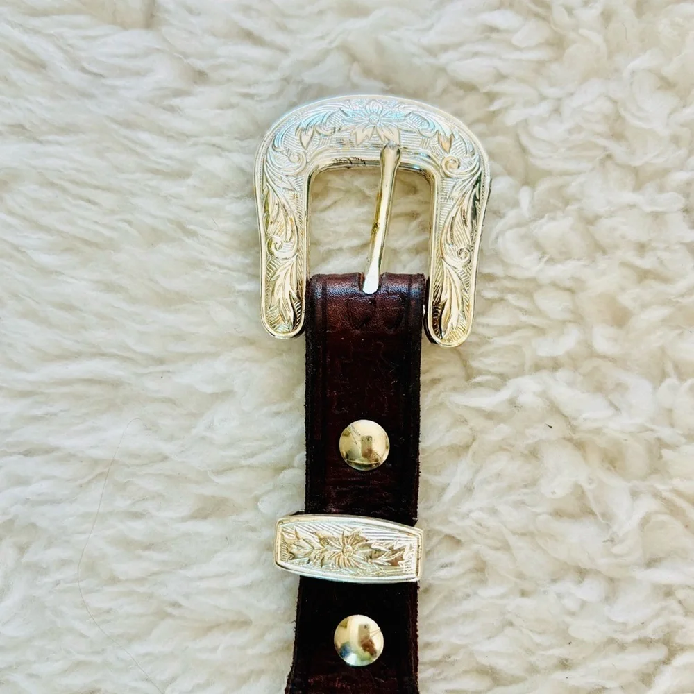 Vintage Brown Embossed Leather Belt size 36-38